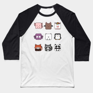 Cute Square Animal Collection Baseball T-Shirt